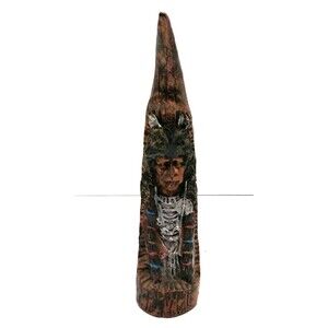 Carved 7" Faux Horn Native  American Indigenous Chief Figurine #A062